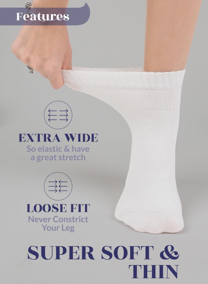 Hugh Ugoli Diabetic Socks for Women, Super Soft & Thin Ankle Socks, Wide & Loose, Non-Binding Top & Seamless Toe, 4 Pairs, White, Shoe Size: 10-12 - Image 3